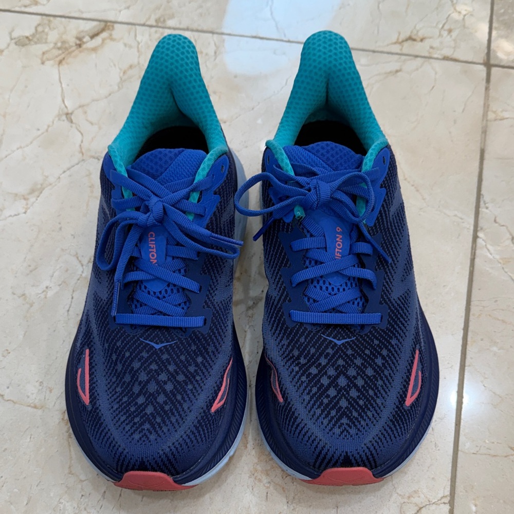 Hoka Navy and Aqua Running Shoes